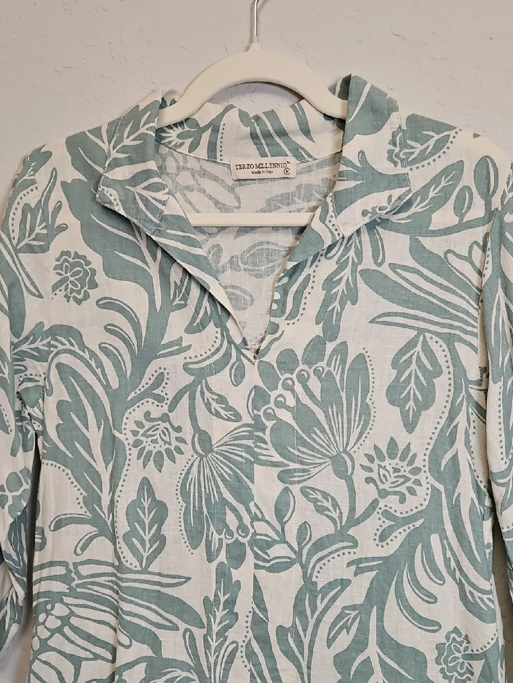 Terzo Millennio Linen Blend Floral Tunic Dress, Size Medium, Made In Italy
